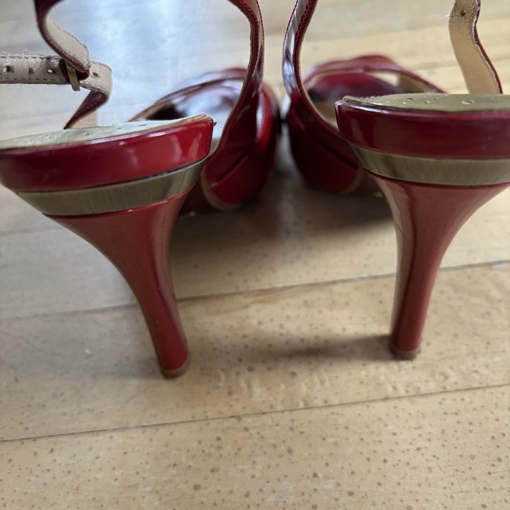 Cole Haan Air‎ Carma Sling Back Red Burgundy Patent Leather Peep Toe Pump 8 B - Picture 5 of 10